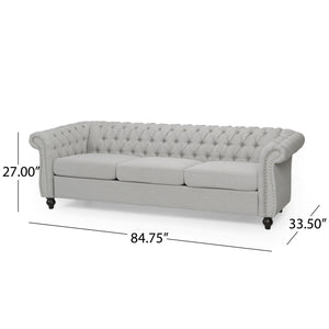 English Elm Sofa Chesterfield Three Seat Tufted Scrolled Arm Nailhead Living Room Formal Piece 68014.00FCLOUDGRY