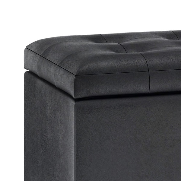 English Elm Cosmopolitan Storage Ottoman - Distressed Black Faux Leather With Hidden Storage & Tufted Top B136P159768