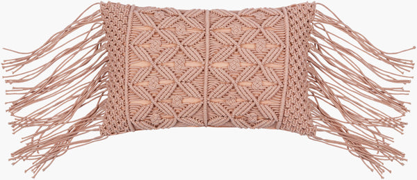 Surya Punta Bohemian Lumbar Pillow - 14"L X 22"W Cotton With Intricate Embroidery For Global Style Decor Dusty Pink Cotton,Cotton Put002-1422