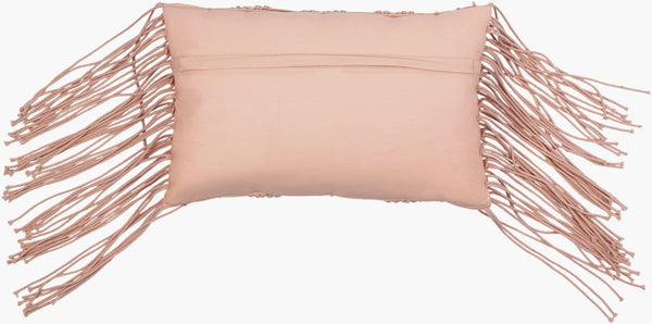 Surya Punta Bohemian Lumbar Pillow - 14"L X 22"W Cotton With Intricate Embroidery For Global Style Decor Dusty Pink Cotton,Cotton Put002-1422