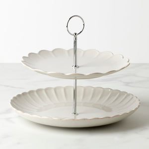 Lenox French Perle Scallop White 2-Tier Server White, WHITE STONEWARE 897195
