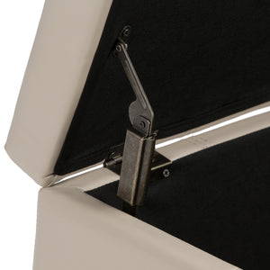 English Elm Dover Storage Ottoman Bench - Elegant Satin Cream Faux Leather With Child-Safe Storage Solution B136P159036