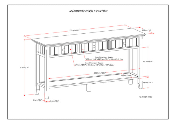 English Elm Acadian Console Sofa Table - Handcrafted Brunette Brown With Storage & Transitional Style Elegance B136P159403