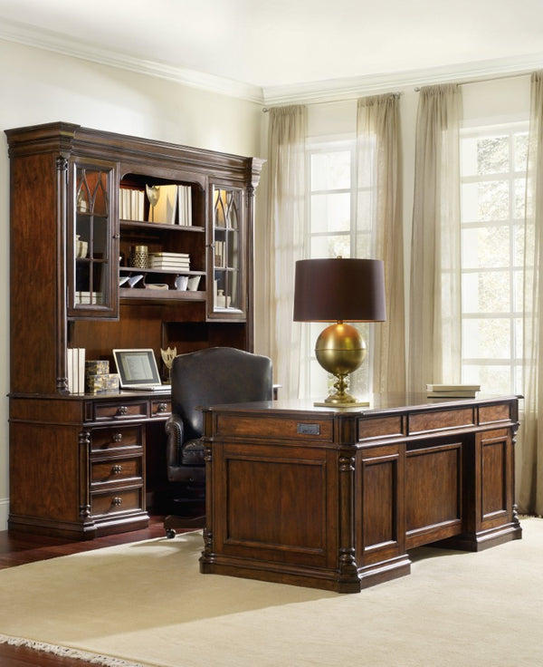 Hooker Furniture Leesburg Executive Desk With Mahogany & Ebony Veneers, Locking File Drawers, Removable Tray, 72"W 5381-10562