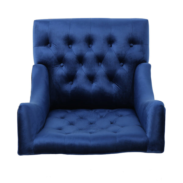 English Elm Christopher Knight Home® - High-Back Velvet Wingback Club Chair, Button-Tufted Diamond Stitching, Navy Blue, Turned Legs 55038.00NVLTNBL