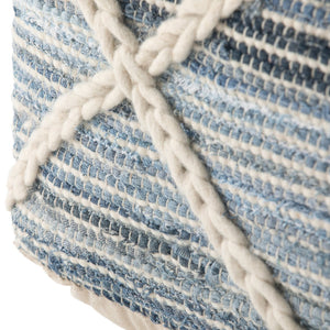 English Elm Cowan Handcrafted Square Pouf in Blue and Natural Woven Wool-Cotton with Diamond Stitching, Supportive Seat (20") Light Blue B136P159312