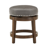 Homelegance By Top-Line Emerson Brown Finish Faux Leather 18" Swivel Dining Height Stool (Set of 2) Grey Rubberwood