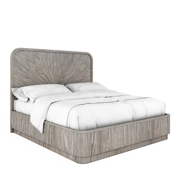 A.R.T. Furniture Vault Elegant Bed With Fancy Face Veneer Headboard And Plinth Base In Stylish Mink Finish Gray Parawood Solids,White Oak Veneers 285136-2354