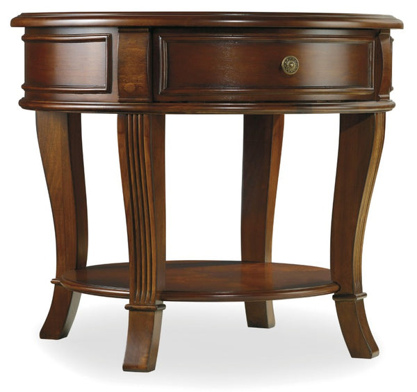 Hooker Furniture Brookhaven Distressed Cherry Round Lamp Table With Drawer & Shelf, Decorative Veneer Top, 24"H 281-80-116