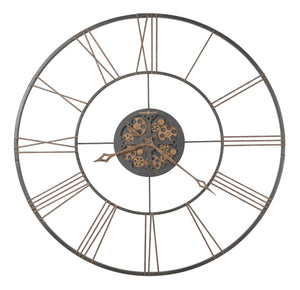 Hekman Furniture 625807 Dakota 49" Wrought Iron Wall Clock With Antique Brass Accents And Roman Numerals – Elegant Decor  Dakota Oversized Wall Clock 625807