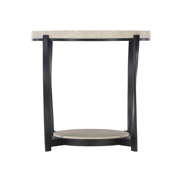 Bernhardt Bernhardt Round Berkshire Side Table With Laminated Stone Tops, Twisted Pewter Steel Legs, 27" 405125