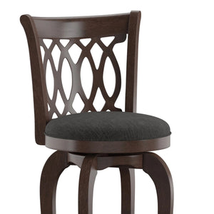 Homelegance By Top-Line Harvey Cherry Finish Scroll Back Swivel 29" Bar Height Stool Dark Grey Rubberwood