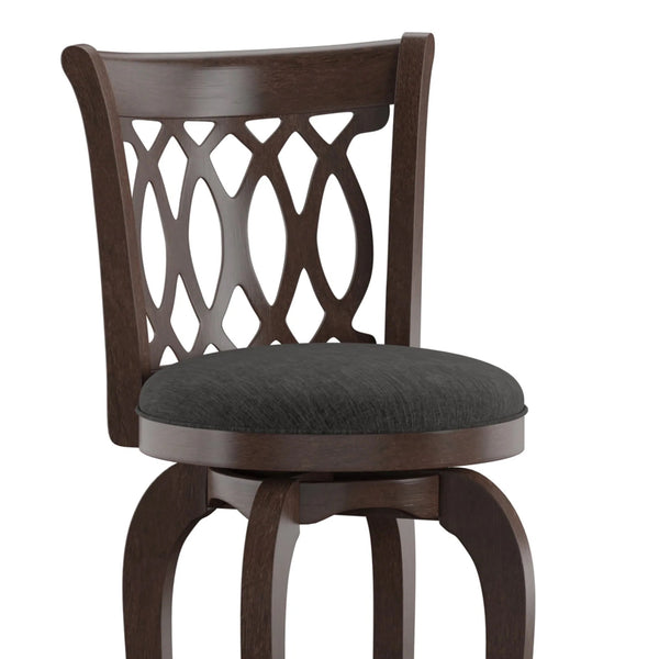 Homelegance By Top-Line Harvey Cherry Finish Scroll Back Swivel 29" Bar Height Stool Dark Grey Rubberwood