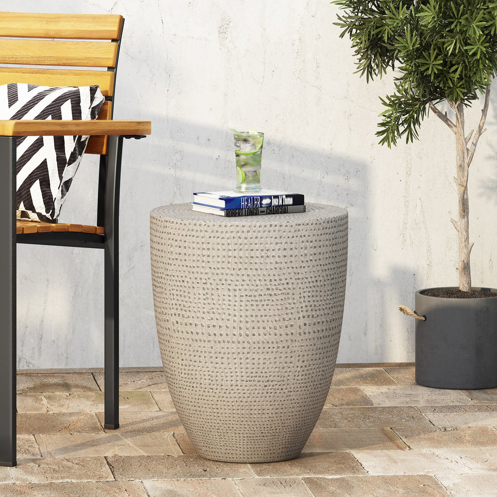 English Elm Outdoor Lightweight Concrete Cylinder Side Table for Patio Pool Deck or Balcony 73445.00