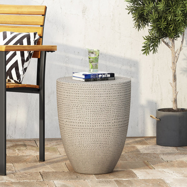 English Elm Outdoor Lightweight Concrete Cylinder Side Table for Patio Pool Deck or Balcony 73445.00