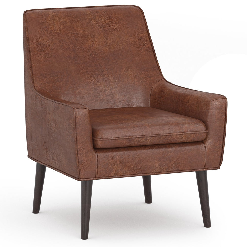 English Elm Robson Distressed Saddle Brown Accent Chair - Vegan Faux Leather, Solid Wood Legs, Contemporary Comfort B136P159555
