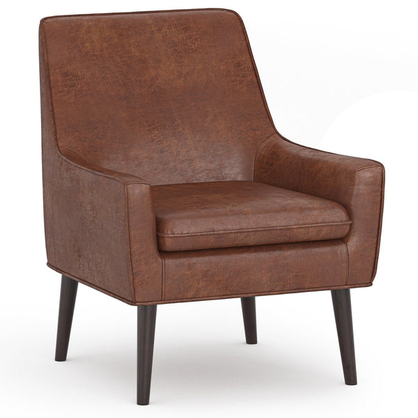 English Elm Robson Distressed Saddle Brown Accent Chair - Vegan Faux Leather, Solid Wood Legs, Contemporary Comfort B136P159555