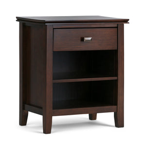 English Elm Artisan Russet Brown Bedside Table - Handcrafted Solid Wood, Drawer & Shelf, Transitional Design B136P159475