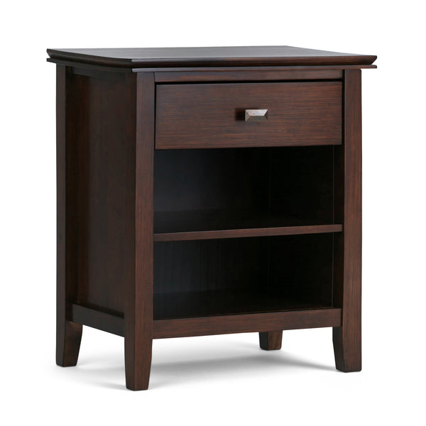 English Elm Artisan Russet Brown Bedside Table - Handcrafted Solid Wood, Drawer & Shelf, Transitional Design B136P159475