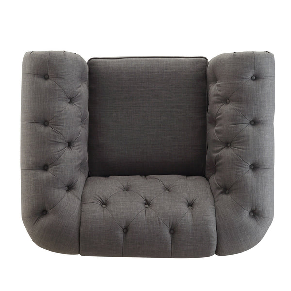 Homelegance By Top-Line Pietro Tufted Scroll Arm Chesterfield Chair Dark Grey Linen