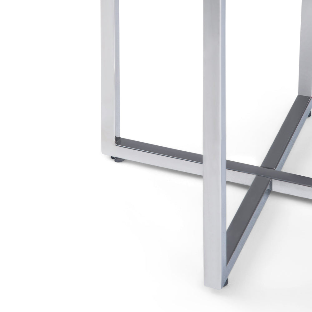 English Elm Marsden White Marble Side Table with Polished Stainless Steel X-Base — Modern End Table, 24.2" H B136P159933
