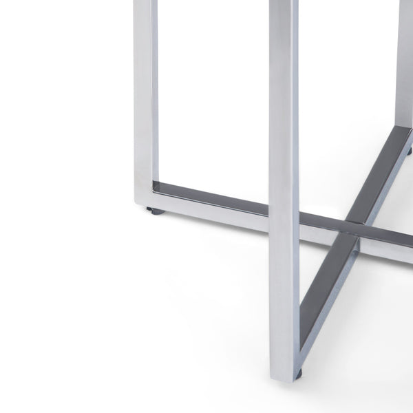English Elm Marsden White Marble Side Table with Polished Stainless Steel X-Base — Modern End Table, 24.2" H B136P159933
