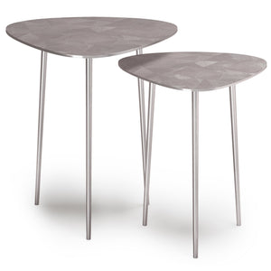 English Elm Shelton Hand-Finished Nickel 2-Pc Metal Nesting Tables — Geometric Etched Tops, Versatile Side/End Use B136P159605
