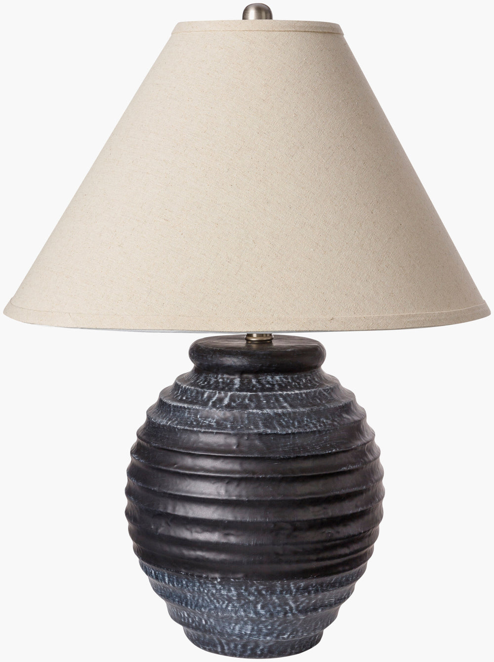 Surya Painswick 25" Accent Table Lamp - Timeless Ceramic Design With Ivory Linen Shade For Any Space Body, Black,Shade (Outside), Ivory,Shade (Inside), White,Finial, Metallic ,Silver,Harp, Metallic ,Nickel,Cord, Black Ceramic,Linen,Polyester,Iron Pwk-001