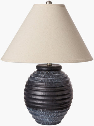 Surya Painswick 25" Accent Table Lamp - Timeless Ceramic Design With Ivory Linen Shade For Any Space Body, Black,Shade (Outside), Ivory,Shade (Inside), White,Finial, Metallic ,Silver,Harp, Metallic ,Nickel,Cord, Black Ceramic,Linen,Polyester,Iron Pwk-001