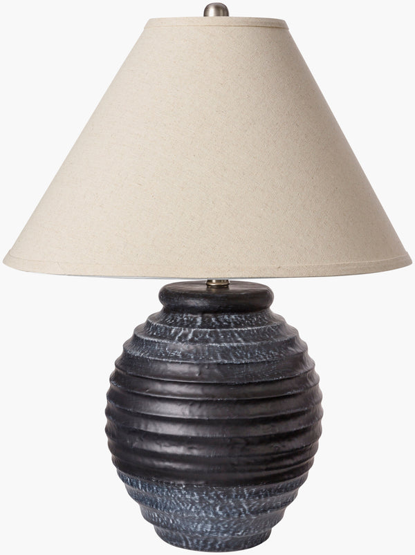 Surya Painswick 25" Accent Table Lamp - Timeless Ceramic Design With Ivory Linen Shade For Any Space Body, Black,Shade (Outside), Ivory,Shade (Inside), White,Finial, Metallic ,Silver,Harp, Metallic ,Nickel,Cord, Black Ceramic,Linen,Polyester,Iron Pwk-001