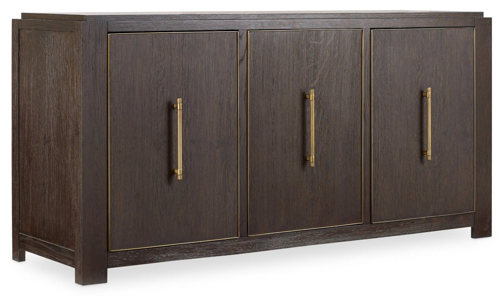Hooker Furniture Curata Midnight White Oak Buffet Credenza With Brushed Brass Pulls, 64"W Modern Storage Elegance 1600-75900-DKW