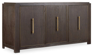 Hooker Furniture Curata Midnight White Oak Buffet Credenza With Brushed Brass Pulls, 64"W Modern Storage Elegance 1600-75900-DKW