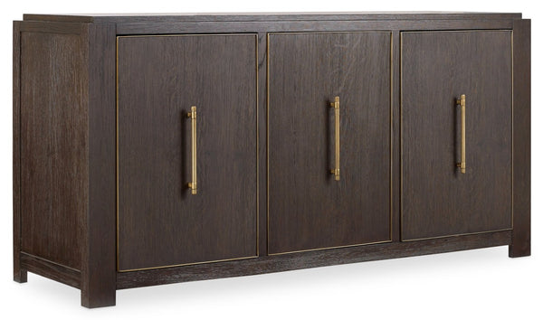 Hooker Furniture Curata Midnight White Oak Buffet Credenza With Brushed Brass Pulls, 64"W Modern Storage Elegance 1600-75900-DKW