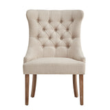 Homelegance By Top-Line Declan Upholstered Button Tufted Wingback Chair Light Natural Wood