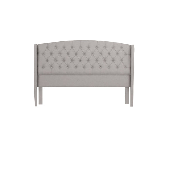 English Elm Queen Wingback Platform Bed Tufted Polyester Upholstery Solid Birch Legs Bedroom 60542.00LGY-Q-FULL BED