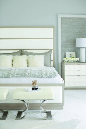 Bernhardt Bernhardt Axiom King Panel Bed - High Headboard With Inset Upholstery, Linear Gray Veneer Finish K1087