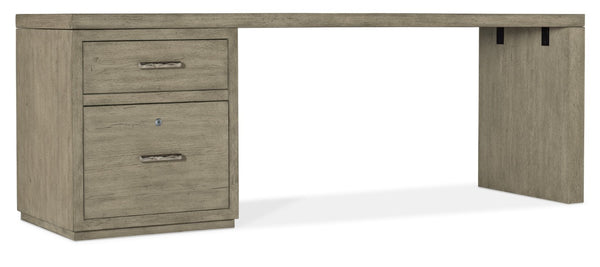 Hooker Furniture Linville 84" Desk With File Cabinet, Smoked Gray Mink Oak Veneers, Floating-Ready Modern Workstation Medium Wood 6150-10915-85