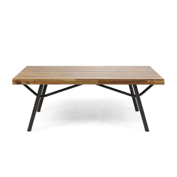 English Elm Christopher Knight Home® - CANOGA Teak Acacia Coffee Table with Rustic Metal Legs, 50" Wide Durable Accent Table, No Assembly Required 62256.00TFNH