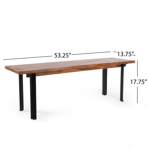 English Elm Outdoor Mango Wood Dining Bench with Iron Frame Handcrafted Industrial Entryway Seat 69422.00