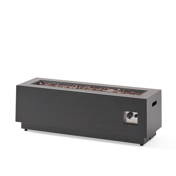 English Elm 40" Outdoor Propane Fire Pit 50000 Btu Powder Coated Iron Rectangular Patio Warmer 62836.00BRN-50K