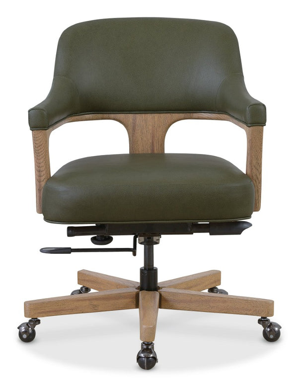 Hooker Furniture Briar Executive Swivel Tilt Chair In Verona Forest Leather With Decorative Wood Frame For Lasting Comfort Green EC225-028