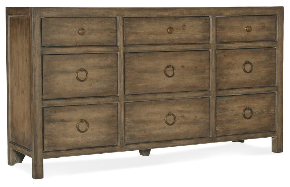 Hooker Furniture Sundance Cliffside Nine-Drawer Dresser With Pecan Veneers, Cedar-Lined Drawers & Felt Jewelry Tray 6015-90202-89
