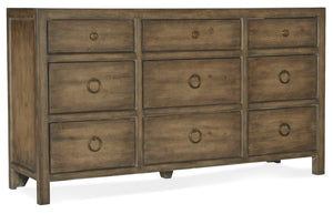 Hooker Furniture Sundance Cliffside Nine-Drawer Dresser With Pecan Veneers, Cedar-Lined Drawers & Felt Jewelry Tray 6015-90202-89