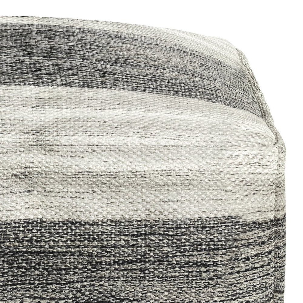 English Elm Mathis Square Woven Outdoor/Indoor Pouf - Grey/White Recycled PET, Water & UV Resistant Accent Stool B136P159024