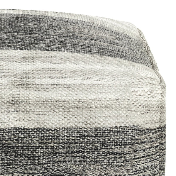 English Elm Mathis Square Woven Outdoor/Indoor Pouf - Grey/White Recycled PET, Water & UV Resistant Accent Stool B136P159024