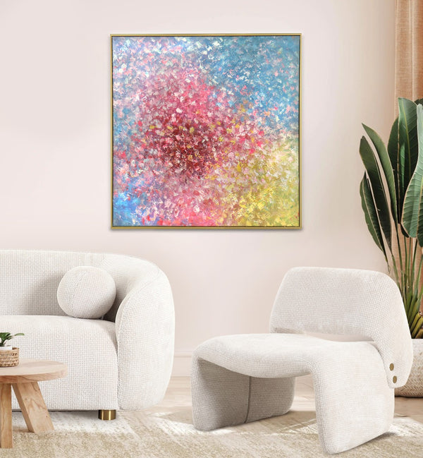 Pasargad Home Symphony Hand-Painted Abstract Canvas Art – Vibrant Floral Oil Painting for Elegance