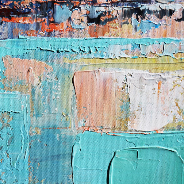 Pasargad Home Hand-Painted Coastal Landscape Oil Painting on Canvas – Tranquil Blue & Multicolor Art