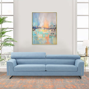 Pasargad Home Hand-Painted Coastal Landscape Oil Painting on Canvas – Tranquil Blue & Multicolor Art