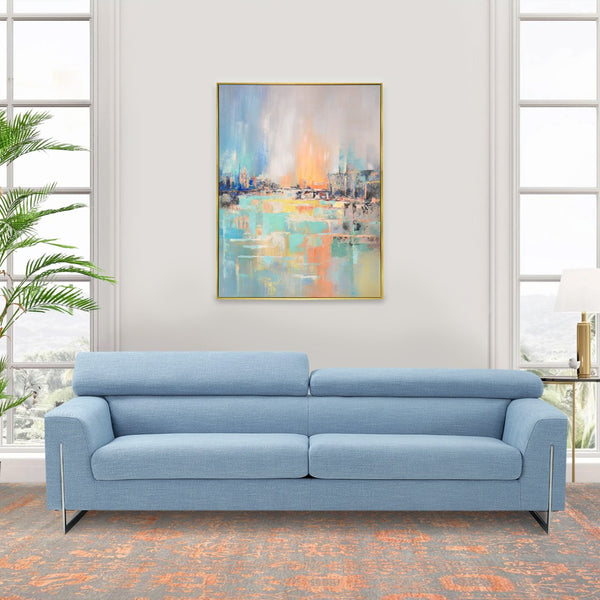 Pasargad Home Hand-Painted Coastal Landscape Oil Painting on Canvas – Tranquil Blue & Multicolor Art