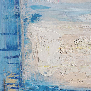 Pasargad Hand-Painted Coastal Landscape Oil Painting with Lighthouse - Tranquil Blue Canvas Art